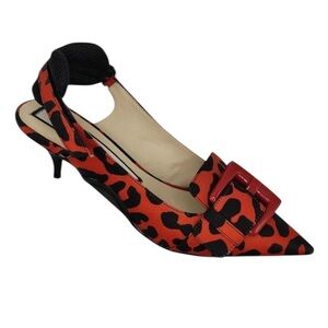 No. 21 | Women’s Red & Black Leopard Print Slingback Pointed Toe Pumps Size 8